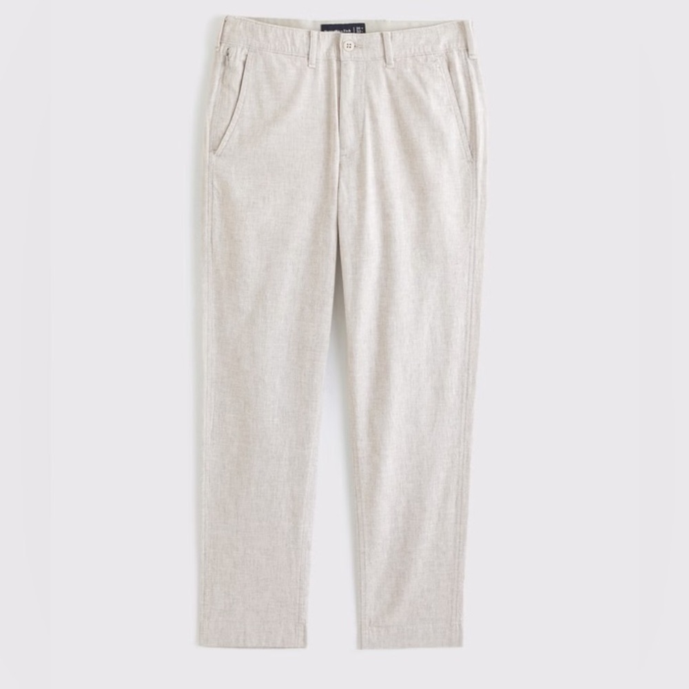 Straight Linen-Blend Fixed Waist Pant Light Beige Chinos